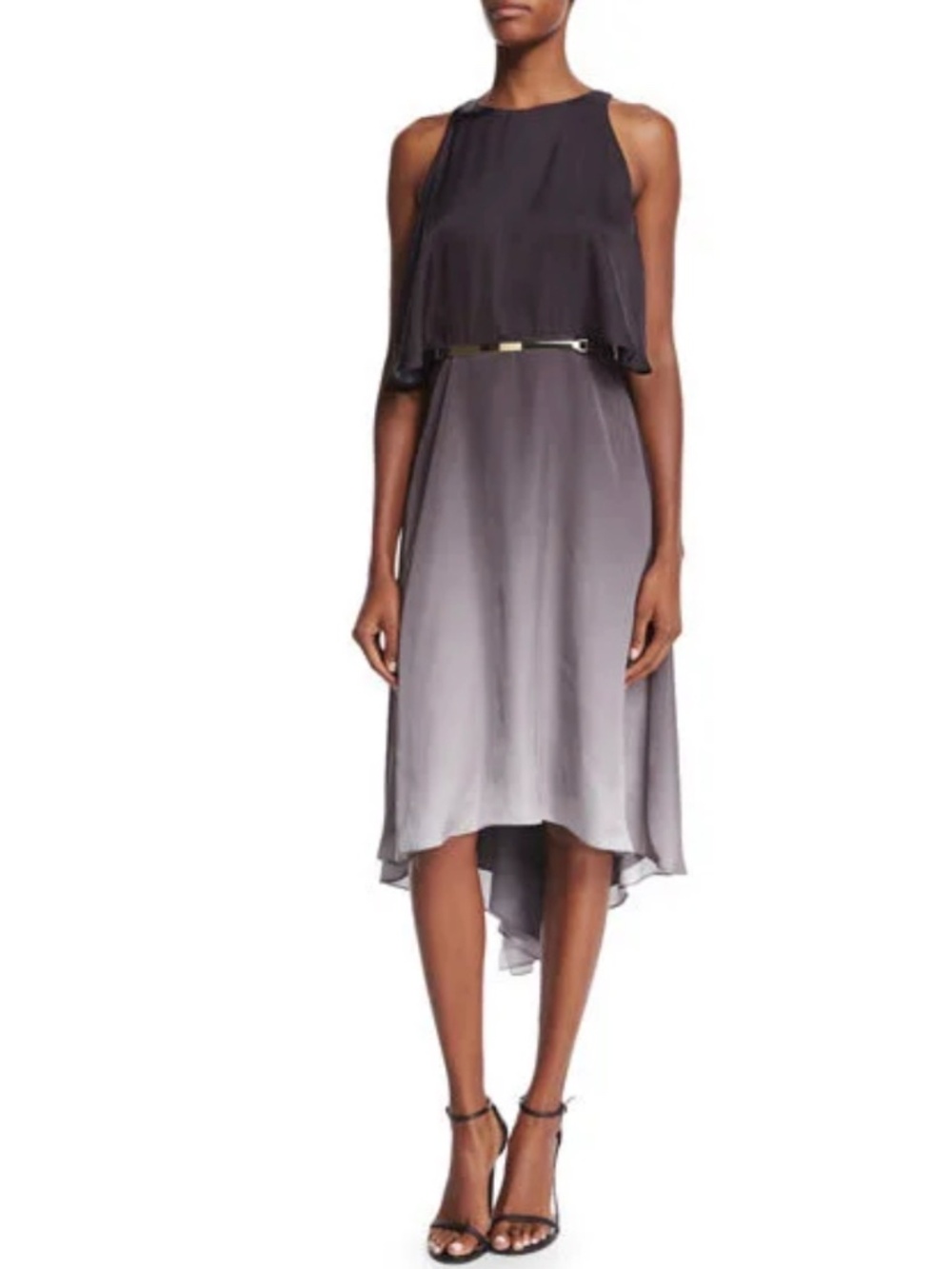 Halston Heritage Ombré Draped Hi-Low Dress Size 0 Black Grey - Picture 2 of 6